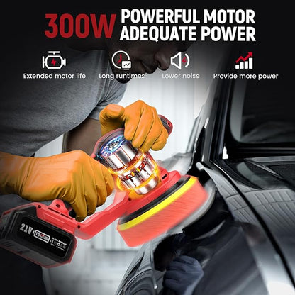 Updated Cordless Polisher with 2x4.0Ah Batteries, 6 Variable Speed up to 5500 RPM, 6 In Car Buffer Polisher for Car Detailing, Polishing, Boat Sanding, with Car Wax Buffing Machine Kit, Toolbag