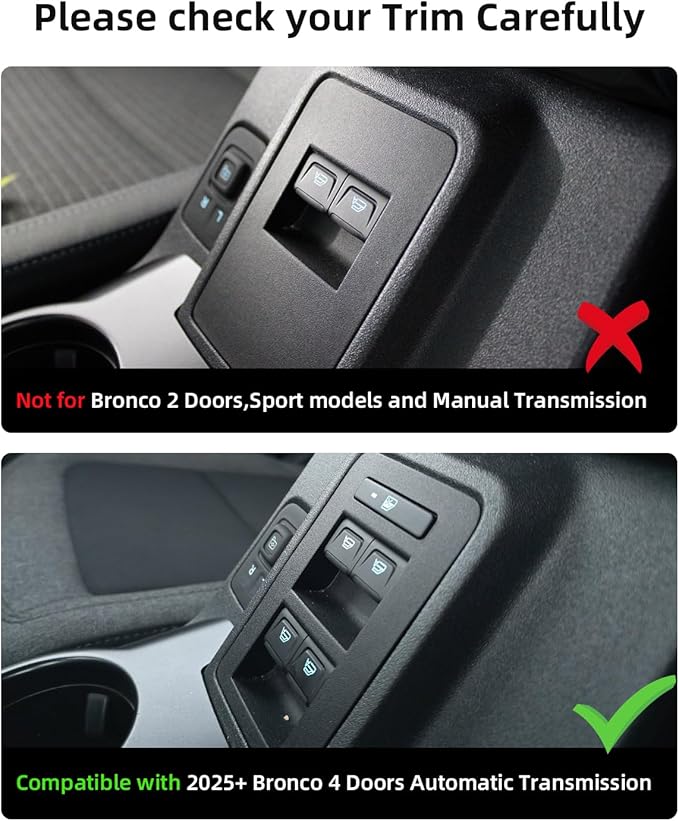 Center Console Organizer for 2026 2025 Ford Bronco 4 Door Models (Not for 2-Door, Manual Transmission or Bronco Sport)