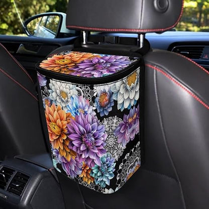 BIGCARJOB Blossom Lotus Car Trash Can Bin for Car Back Seat,Portable Car Trash Bag Hanging,Vehicle Trash Can Automotive Car Garbage Cans Auto Accessories