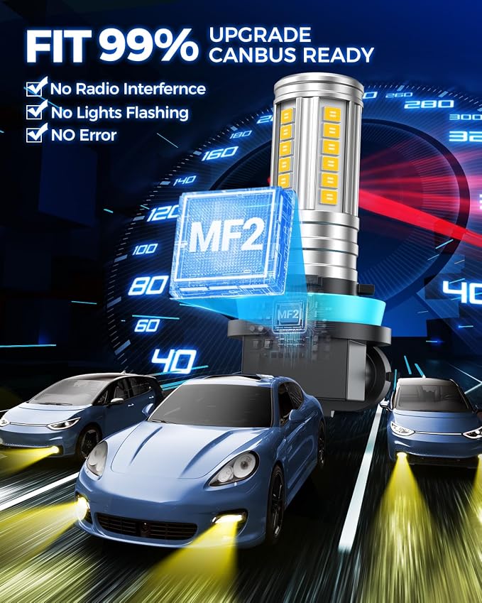 Marsauto H16 H8 Led Fog Light Bulb Yellow 12,000LM, 1:1 Size H11 Yellow Fog Lights, Real 360° Illumination 3000K Amber Strong Penetration, Upgraded LED Chips H11 H8 Fog Bulb, Tail Light Covers