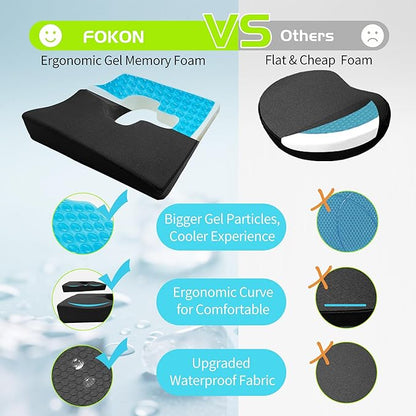 Gel Wheelchair Seat Cushion,Bed Sore Cushions for Butt,Gel Cushion for Pressure Relief,Donut Pillow for tailbone pain relief,Coccyx,hemorrhoid Pillow,Cushion for Office Chair18"Lx15"Wx3"H(BLACK)