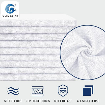 GLIMGLINT White Microfiber Cleaning Cloth,150PK Reusable Cleaning Rags,Highly Absorbent Shop Rags Bulk,All-Purpose Car Cleaning Towels for TV Screen, Kitchen, Bathroom, Restaurant, Garage, 14"X12"