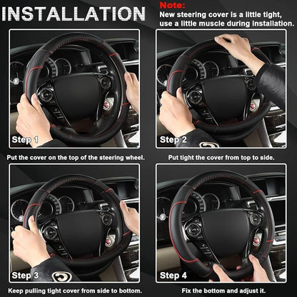 GIANT PANDA Microfiber Leather Steering Wheel Cover for Honda Accord,Civic,CR-V,HR-V,Pilot(Diamond-Pattern-Black+Red Line-Standard Size)