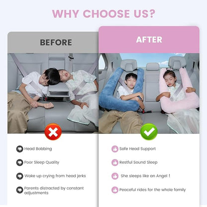 Keemall Car Pillow for Kids, Professional Inflatable Kids Car Pillow for Sleeping Carseat Travel - Safe, Reliable - Inflatable Travel Pillows for Kid Adult Car Seats Pink