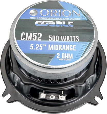 ORION Cobalt CM52 High Efficiency 5.25" Mid-Range Bullet Loudspeakers, 500W Max Power, 125W RMS, 2 Ohm, 1.2" Voice Coil - Pro Car Audio Stereo, Midrange Speakers (Pair)