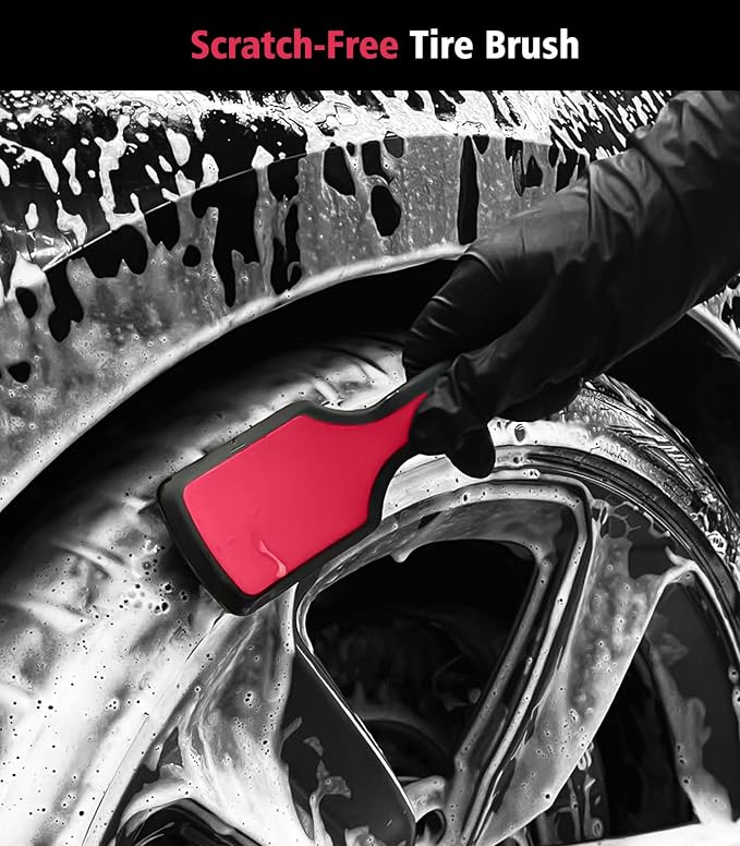 YeewayVeh 6PCS Motorcycle Cleaning Kit with Boar Hair Detailing Brush-Pro Safe for Chrome,Chain, Tire & Engine, Bendable Wheel Brush, Tire and Chain Brush, Wash Mitt & Microfiber Towel for Dirt Bike