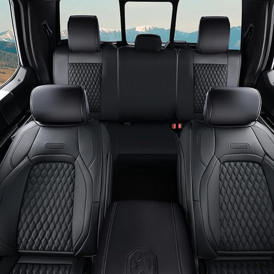 Coverado Leather Car Seat Covers Full Set, Dodge Waterproof Seat Covers for Car Fit for 2009-2018 Dodge RAM 1500, 2010-2024 2500 3500 Automotive Vehicle Seat Covers Protector for Trucks, Black