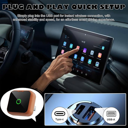 2-in-1 Wireless CarPlay Android Auto Adapter, Plug & Play Wired to Wireless Converter for iPhone Android, Fast Auto Connect,Stable,OTA Update, Ultra Compact (Orange)