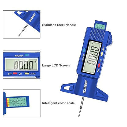 GODESON Tire Tread Depth Gauge, Digital Tire Tread DepthGauge in Inch/MM with Large LCD Display and Tire Tread Depth Measuring Tool for Cars,Trucks,Moto(Blue)