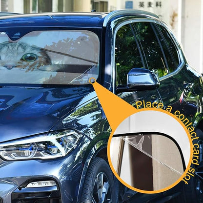 Funny Cat Car Windshield Sun Shade Cute Animal Foldable UV Ray Sun Visor Protector Sunshade to Keep Your Vehicle Cool (55" x 27.6")