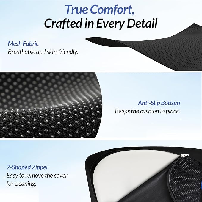 ZIKEE Pioneering Gel Seat Cushion for Sitting Without Stuffiness, Ergonomic Memory Foam Office Chair Cushion for Sciatica, Back, Tailbone Pain Relief, Anti-Slip Car Seat Cushion, Breathable Cover