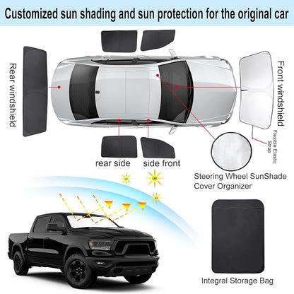 TINGLU Window Shades for Dodge RAM 1500 2019-2026 CrewCab,MegaCab Pickup,2Dr RegularCab,4Dr QuadCab Accessories Car Side Full Windows Windshield Sun Shade Camping Sun UV Rays Privacy Protection 6PCS
