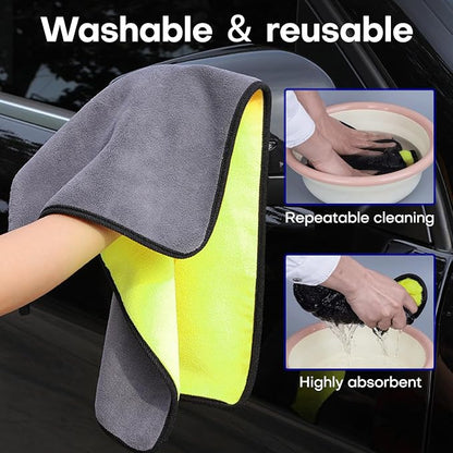 Hovom 3PCS Car Microfiber Towels, 23.62"×11.81" Lint-Free Microfiber Towels for Cars Wash Drying, Super Absorbent Cleaning Cloths, Reusable Washing & Detailing Towel, Car Cleaning Supplies (Yellow)