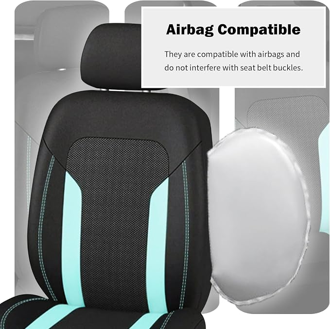 2 Pack Universal Car Seat Cover with Breathable Mesh Backrest,Comfortable Car Seat Protector with Foam Padding and Retaining Buckle,Highly Elastic Car Seat Covers Full Set (Mint)