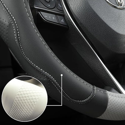 West Llama 3D Texture Steering Wheel Cover for Toyota, Anti-Slip Design, Premium Leather, Custom Fit for 14.5-15 inch, Stylish Interior Decoration(Gray+Black-Standard Size)