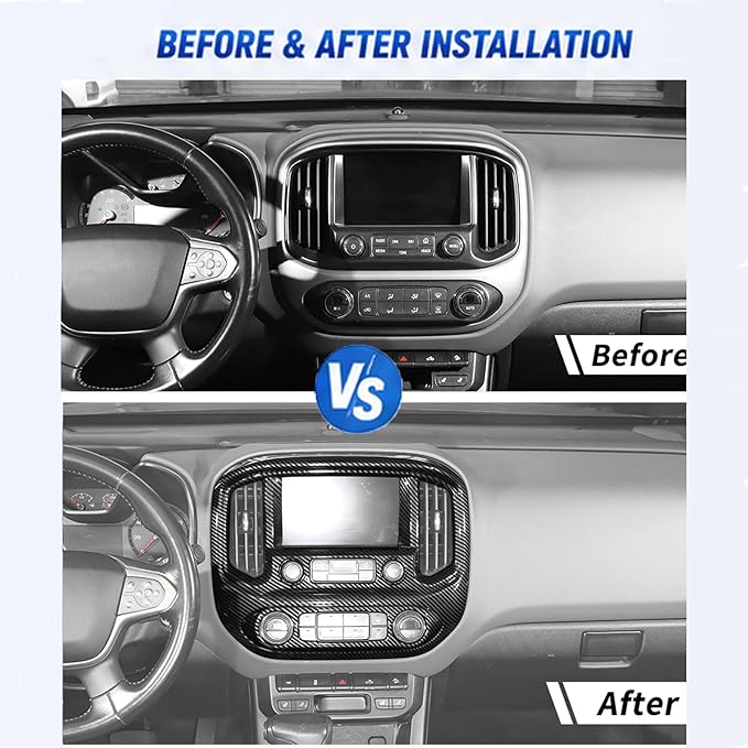JeCar 8pcs Carbon Fiber Interior Accessories Trim Kit for 2014-2022 Chevy Colorado & GMC-Canyon - Center Console Gear Shift Cup Holer Cover, Dashboard Navigation Screen Panel Decoration Upgrade