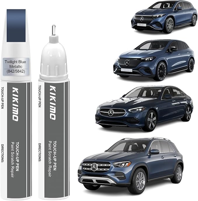 KIKIMO for Mercedes-Benz Touch Up Paint(Twilight Blue Metallic(842/5842)), Car Paint Repair Kit for Mercedes-Benz, 2 In 1 Scratches Repair with Pen Tip and Brush, Color-Matched for Quick & Easy Fix