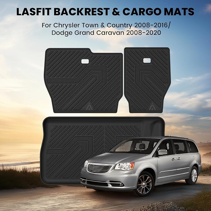 LASFIT Cargo Liner & Backrest Mat for Dodge Grand Caravan 2008-2020/ Chrysler Town & Country 2008-2016 All Weather TPE Custom Fit Truck Mat Car Liner Non-Slip, Black