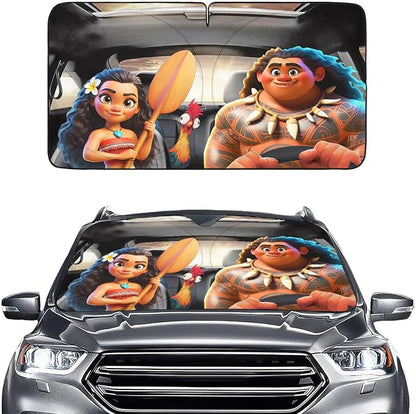 GENANY Polynesian Princess Windshield Sun Shade for Sedan SUV Truck (64x32 Inches), Automobile Sunshade, Protector Blocks UV, Car Accessories, Car Decor