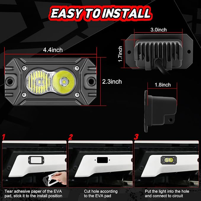 LED Pod Lights Flush Mount, Auto Power Plus 2PCS 4 Inch Off Road Driving Lights Flush LED Light Bar Combo Backup Work Light Bumper Cube Light for Truck Pickup UTV ATV Boat 4x4