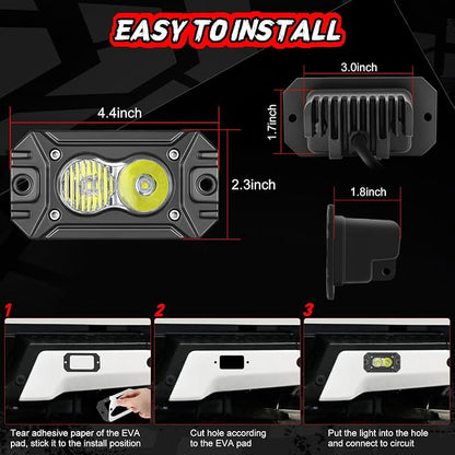 LED Pod Lights Flush Mount, Auto Power Plus 2PCS 4 Inch Off Road Driving Lights Flush LED Light Bar Combo Backup Work Light Bumper Cube Light for Truck Pickup UTV ATV Boat 4x4