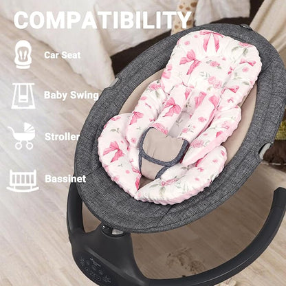 Infant Car Seat Insert Girls, Soft Car Seat Head Support Baby & 2 Strap Pads, Preemie Newborn Carseat Insert Reversible Fits for Stroller, Baby Swing, Rocker, Bassinets, Bouncer, Pink Rose