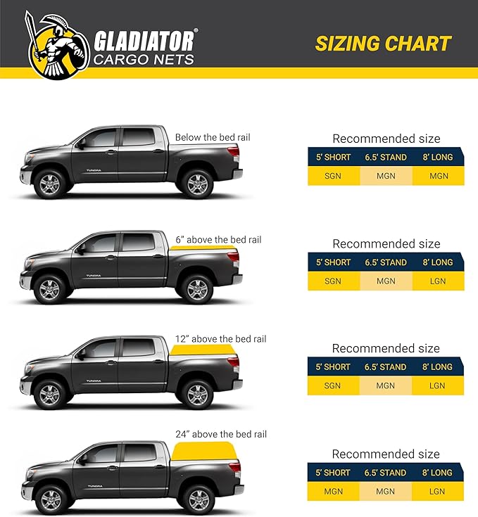 Gladiator Cargo Nets - Heavy Duty Truck Cargo Net-Trcuk Organizer-Truck Bed Cover- Large- Perfect for Trailer, Pickup, Boat, Jeep, SUV, Camping, Hunting-(WLL): 1,500 lbs (LGN-100) 8.75' x 10' ft.