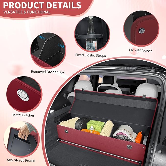 Car Trunk Organizer for Honda CR-V 2017-2022, Collapsible Sturdy Trunk Storage Container with Lid and Handle Large Leather Car Trunk Storage (Red,39.7 x 11.4 x 12.2in)