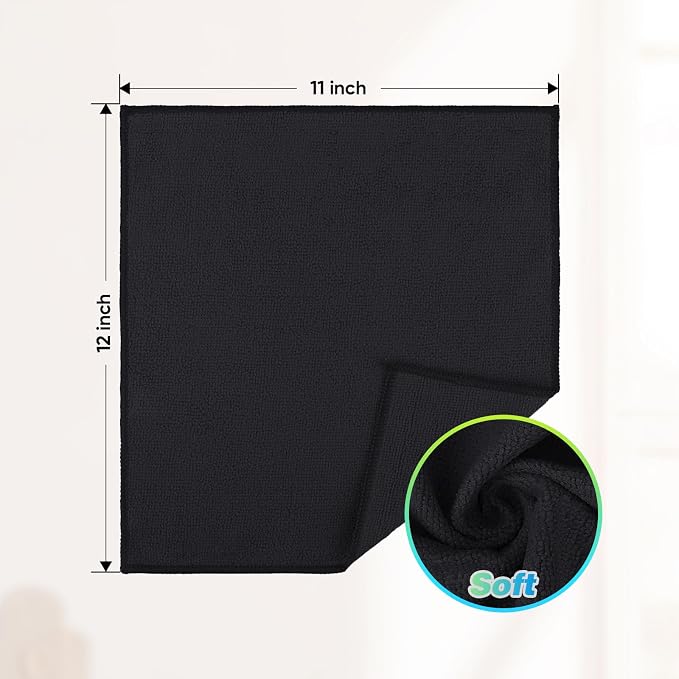 HOMEXCEL Black Microfiber Cleaning Cloth, 24 Pack Absorbent Cleaning Rags, Lint-Free, Streak-Free Cleaning Towels for Car Kitchen House, 12"X11"