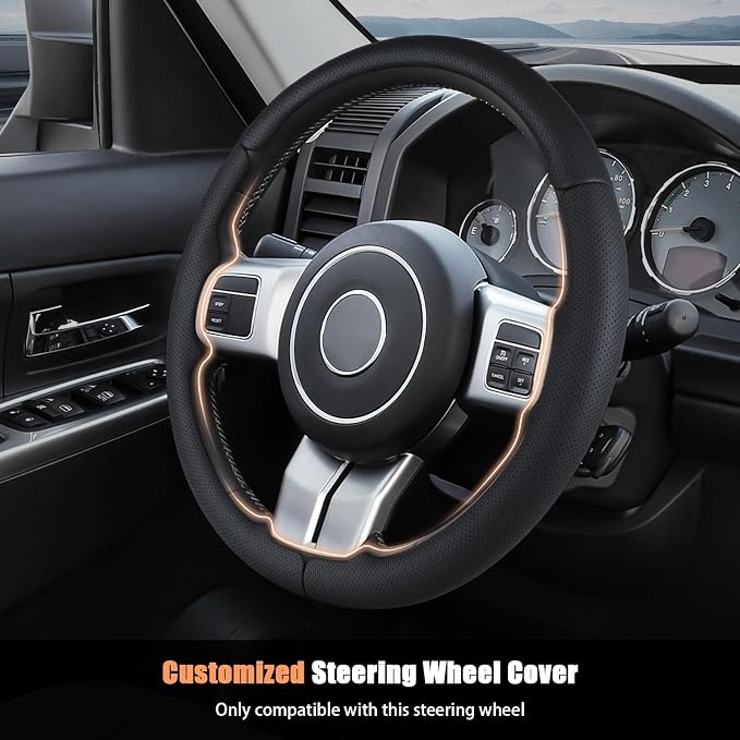 Aimato Customized Steering Wheel Cover for Jeep Wrangler (JK) 2012-2018/Patriot 2011-2017/Grand Cherokee 2011-2013/Compass 2011-2016/Liberty 2011-2012