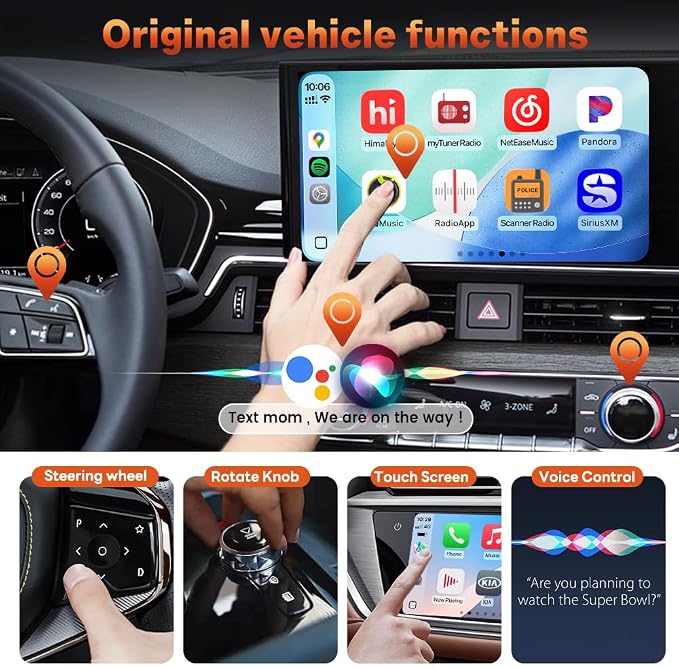 CarlinKit Mini Ultra 2026 – Wireless 2-in-1 CarPlay & Android Auto Adapter | Orange | Plug & Play | Converts Factory Wired to Wireless | Auto Connect | for iPhone & Android | Ultra-Compact Design