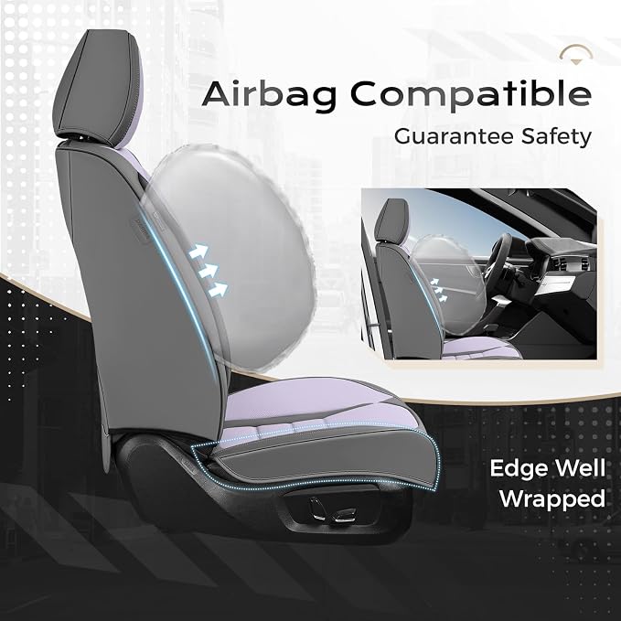 Coverado Car Seat Covers Front, Seat Covers for Cars, Waterproof 2-Pack Car Seat Cushions, Leather Carseat Seat Protectors, Universal Seat Covers Fit for Most Sedans SUV Pick-up Trucks(Gray&Purple)