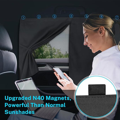 Car Window Shades, Double Layers Magnetic Car Sun Shade for Baby, Blackout/See Through Back Side Window Covers, Auto Window Curtains for UV Protection