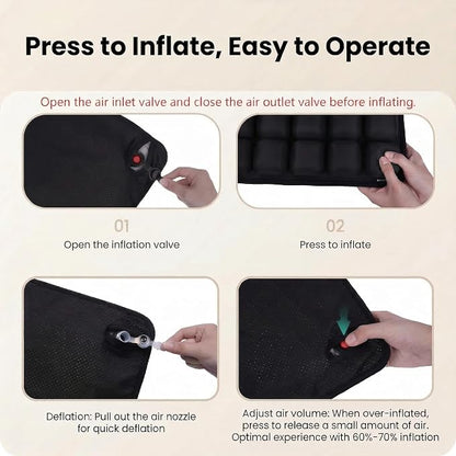 Inflatable Seat Cushion – Breathable, Pressure-Relieving Air Cushion, No Pump Needed, Ideal for Airplane Travel, Office, Car, Wheelchair & Camping – Lightweight, Foldable & Portable (Black)