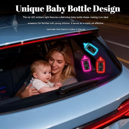 Car LED Ambient Light - Baby Bottle Design for Side and Rear Windows, 6 Modes, Solar Powered, Auto On/Off, 500mAh, Car Gift (Blue)