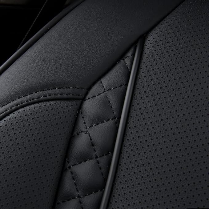 Coverado Car Seat Cover Full Set, Black Seat Covers Front Seats Back Seat Covers, Nappa Leather Waterproof, Car Seat Cushion, Car Seat Protector Universal Fit Most Cars