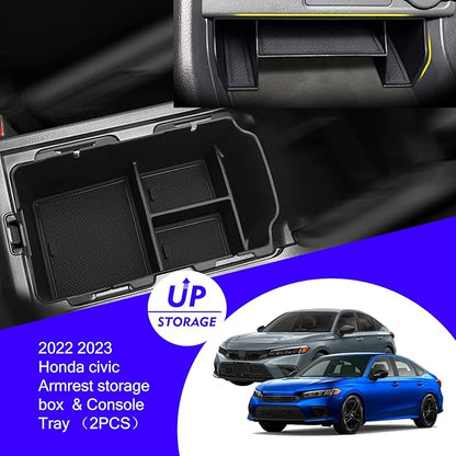 2024 2025 2026 Civic Center Console Organizer Tray for 2023 2022 Honda Civic 11th Gen Sedan Hatchback LX EX Sport 2022 Accessories Civic 2023 Central Console Organizer Insert Tray(2pcs)