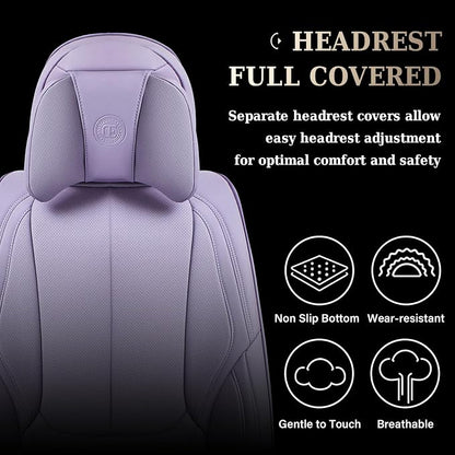 Coverado Universal Seat Covers Full Set, Universal Seat Covers for Cars, 5 Seats Waterproof NAPPA Leather Car Seat Covers with Head Pillow, Auto Protectors Fit for Most Sedans SUV Pick-up Truck-Purple