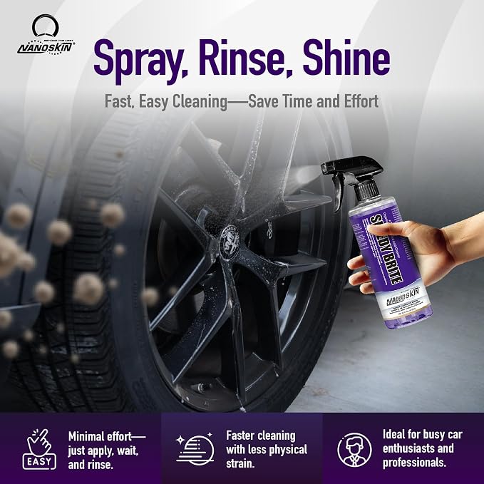Nanoskin SPEEDY BRITE Pro Grade Wheel & Tire Acid Cleaner, 1 gallon - Chrome & Coated Wheel Safe, Cleaning with Organic Acid | Removes Brake Dust & Road Grime for Auto Detailing, Body Shop Safe
