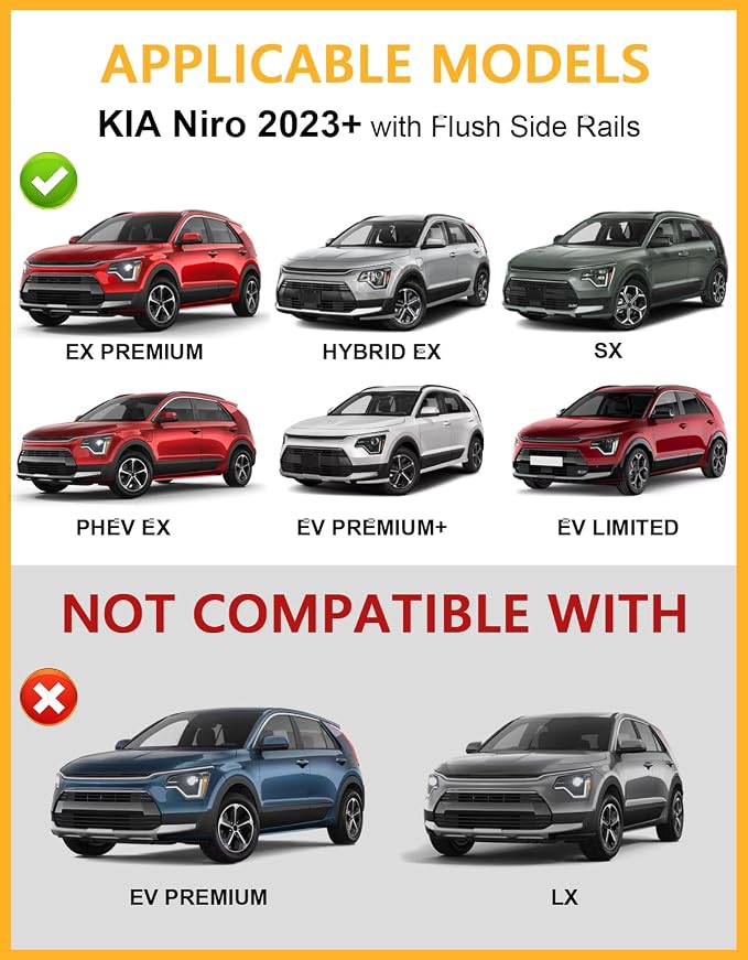 Tuyoung 300lbs Lockable Roof Rack Cross Bars Compatible with Kia NIRO 2023 2024 2025 2026 with Flush Side Rails, Heavy Duty Aluminum Anti Theft Black Roof Rails Crossbars Rooftop Cargo Carrier Luggage
