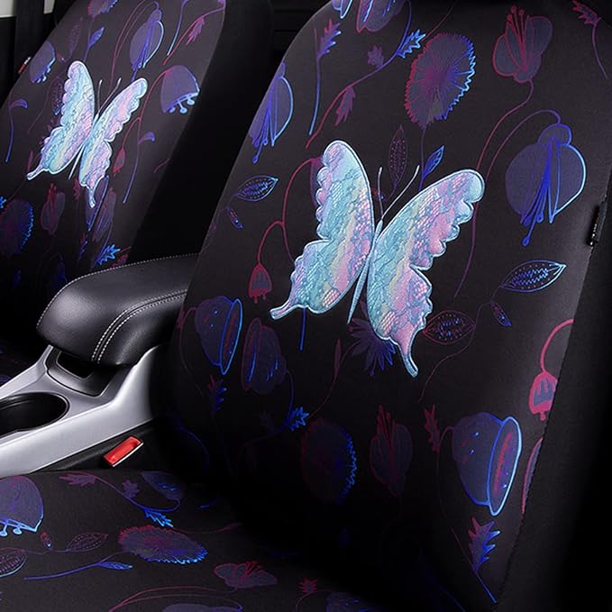 Flying Banner Butterfly car seat Covers ful Set Fashion Universal Lady Woman Female Rear Bench Split Colorized (Muti-Color, Full Set - Printing & Embriodery)