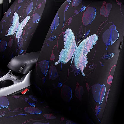 Flying Banner Butterfly car seat Covers ful Set Fashion Universal Lady Woman Female Rear Bench Split Colorized (Muti-Color, Full Set - Printing & Embriodery)