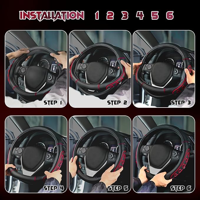 Ventilated Heart-Shaped Steering Wheel Cover with Anti-Slip Leather Grip. Compatible with Ford, Toyota, Honda, Nissan, and Chevrolet Vehicles for 14.5-15.2 inch Round Steering Wheels.