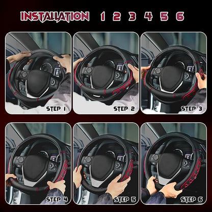 Ventilated Heart-Shaped Steering Wheel Cover with Anti-Slip Leather Grip. Compatible with Ford, Toyota, Honda, Nissan, and Chevrolet Vehicles for 14.5-15.2 inch Round Steering Wheels.