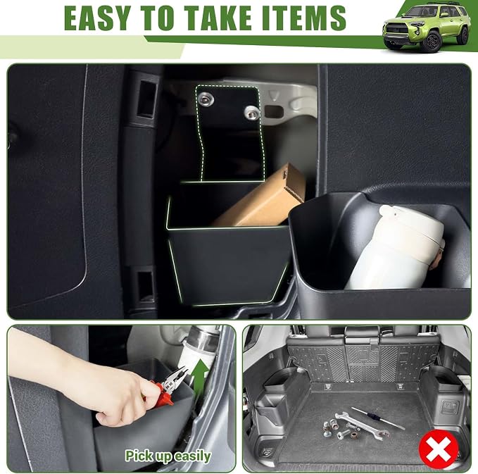 Trunk Organizer for 2010-2024 Toyota 4Runner 5-Seat 2nd Row(NOT Fit 7-Seat 3rd Row), Rear Trunk Storage Box Bin Cargo Tray for 10-24 4 Runner Interior Accessories(Hidden Left Side)