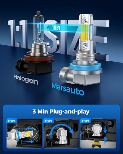 Marsauto H16 H11 H8 LED Fog Light Bulb Yellow, 12,000 Lumens 3500K Amber Yellow Fog Lights Super Bright & Compact H8/H11 LED Bulb, 1:1 Mini Size Plug and Play, Side Marker & Parking Light Combos