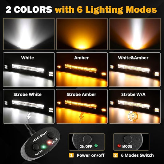 Auxbeam 22 Inch 120W LED Light Bar 2PCS 3 Inch 96W LED Pods, Amber White Fog Light 6 Modes Strobe Lights for Work Truck, Spot Flood Combo Off Road Driving Lights for Jeep ATV Utv Auto