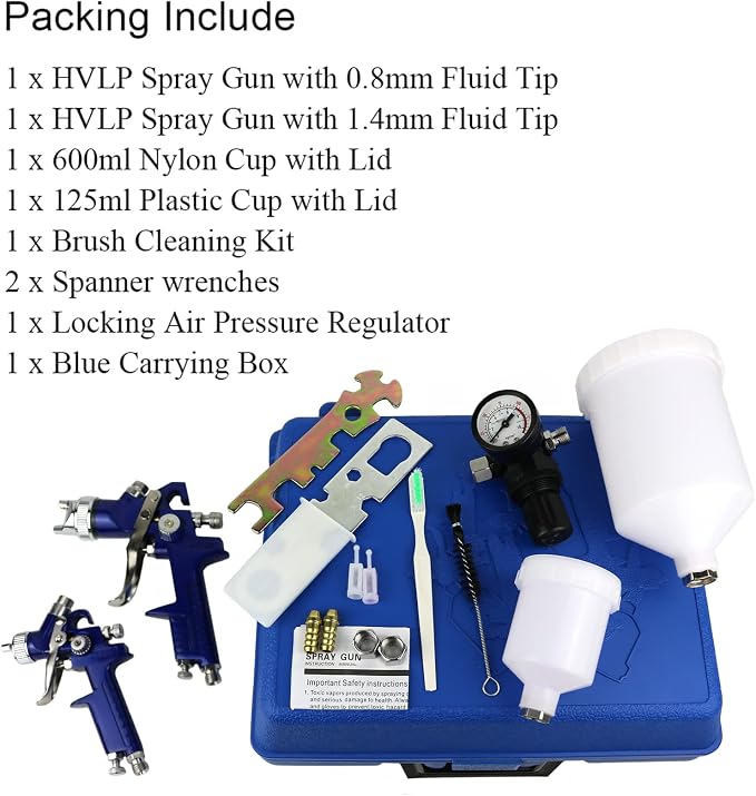 HVLP Air Gravity Spray Gun Set,2-Sprayer paint Gun,0.8mm 150ml & 1.4mm 600ml Auto Gravity Feed Painting with Locking Air Pressure Regulator Gauge Air Spray Nozzle Gun for Cake Decoration,Model Making