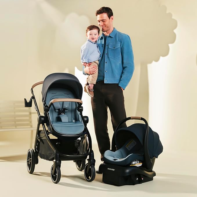 Maxi-Cosi Zelia Pro 5-in-1 Travel System with Mico Pro Infant Car Seat and Baby Stroller Combo, Reversible Seat, Large Wheels, Adjustable Handle, Newborn to Toddler, Lightweight, Seascape