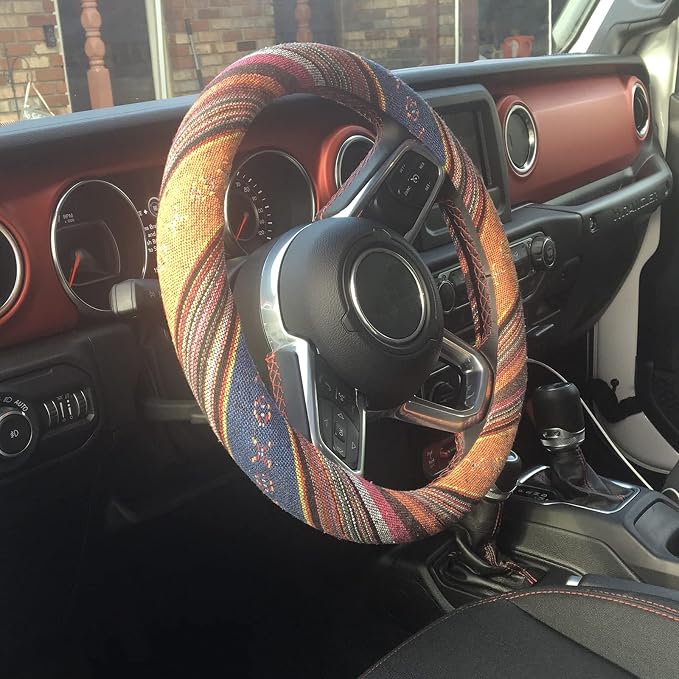 Boho Steering Wheel Cover for Women Men Baja Blanket Enthic Car Steering Wheel Cover Ethnic Car SUV Wheel Protector, Breathable, Anti-Slip, Odorless, Universal Fit 14.5-15 Inch